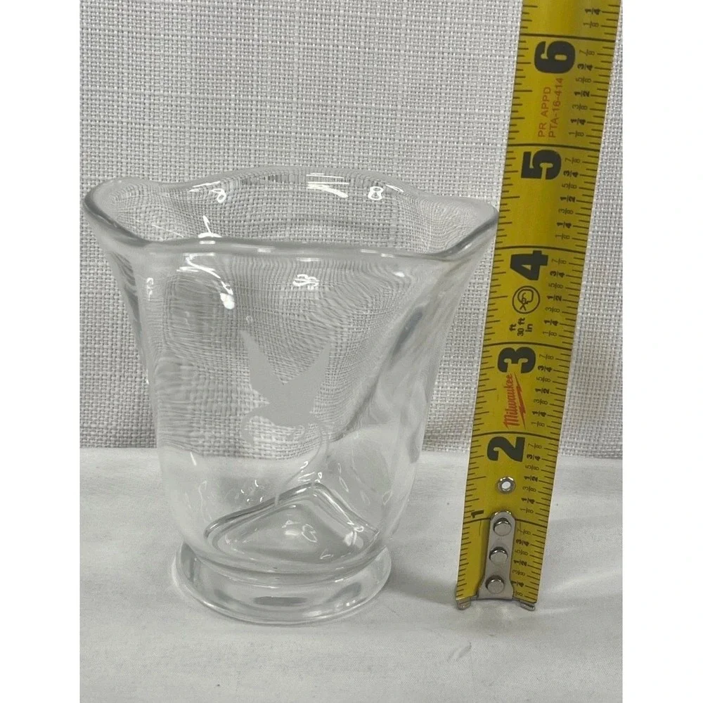 Orrefors Sweden Crystal Ruffled Vase Etched Bird Signed Art Glass 2400 Clear